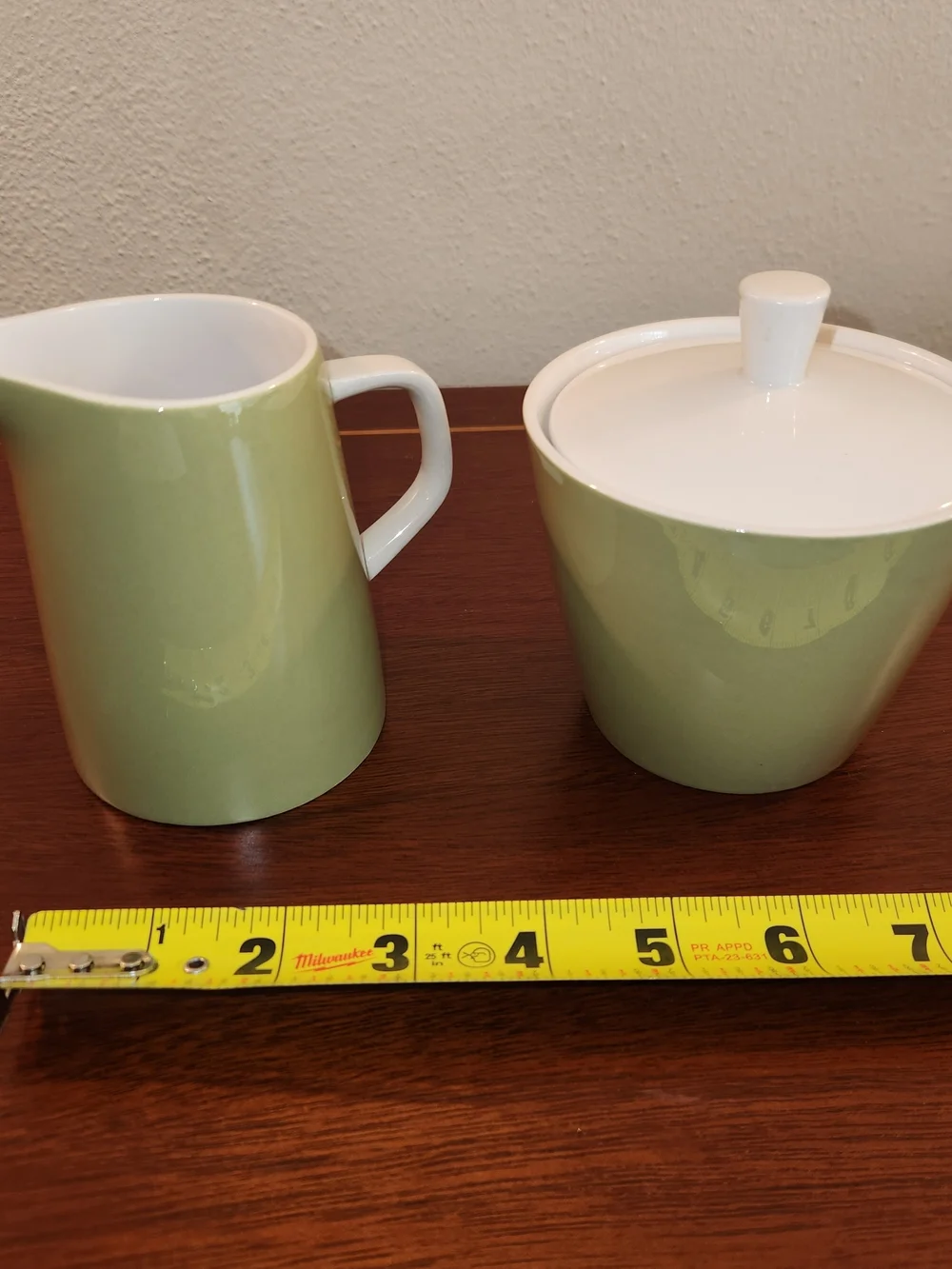 Vtg Mikasa Avocado Green Cream And Sugar Set Excellent